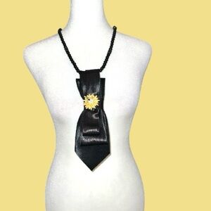“Dainty Dapper”Black Beaded Necklace with Gold Flower with honey beePendant